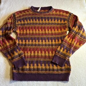 CROSSINGS Mens Geometric‎ Pattern Knit Sweater Purple Orange Red Yellow M